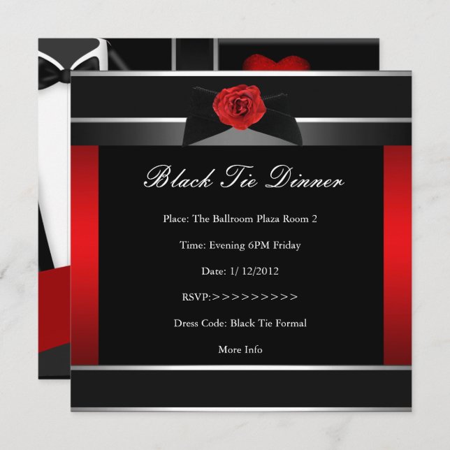 Formal Red Black Tie Dinner Corporate Invite (Front/Back)