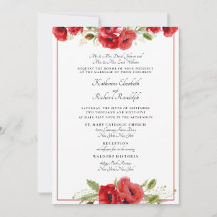 Formal Red Floral 2 Venues Wedding Invitation
