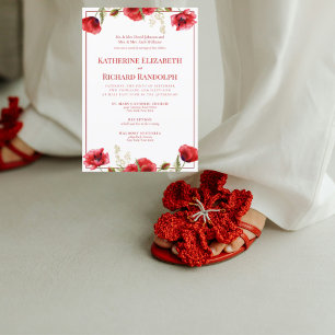 Formal Red Floral & White Wedding Invitation