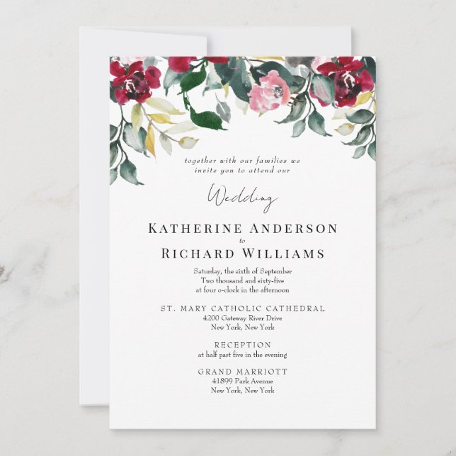 Formal Red Rose Winter 2 Venue Together Wedding  Invitation (Front)