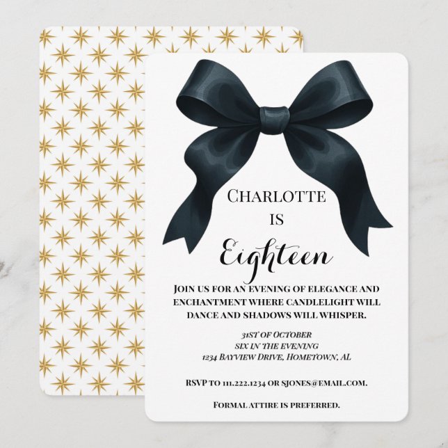 Formal Ribbon Birthday Invite - Gold Star (Front/Back)