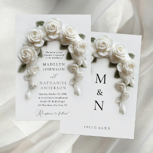 Formal Romantic Crochet White Roses Arch Wedding Invitation