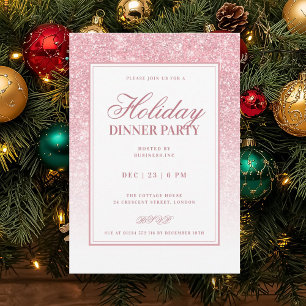 Formal Rose Gold FAUX Glitter Holiday Dinner Invitation