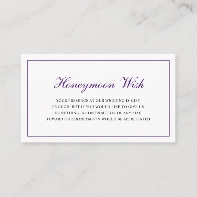 Formal Royal Purple Wedding Honeymoon Wish Enclosure Card (Front)