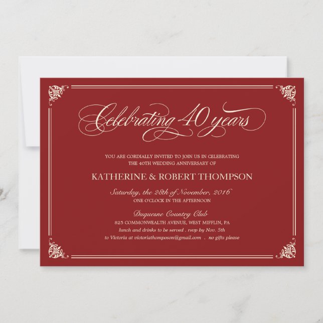 Formal Ruby 40th Anniversary Invitations (Front)