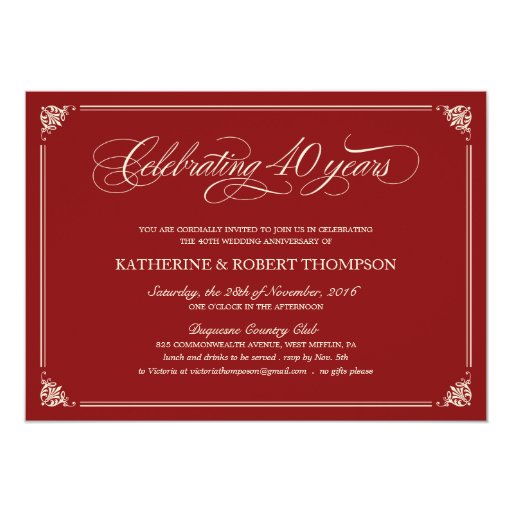 40Th Ruby Wedding Anniversary Invitations 4