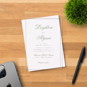 Formal Sage Green Calligraphy Border Wedding Acrylic Invitations