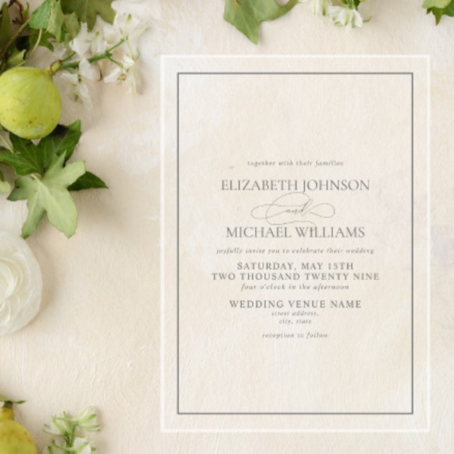Formal Sage Green Classic Script Wedding Acrylic Invitations (Creator Uploaded)