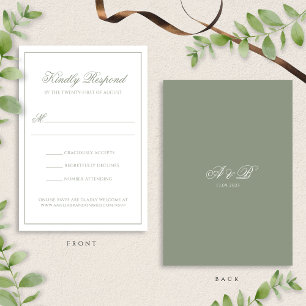 Formal Sage Green Monogram Script Border Wedding RSVP Card