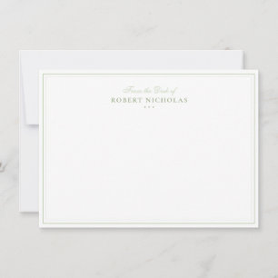 Formal Sage Green Script Two Border Stationery Card