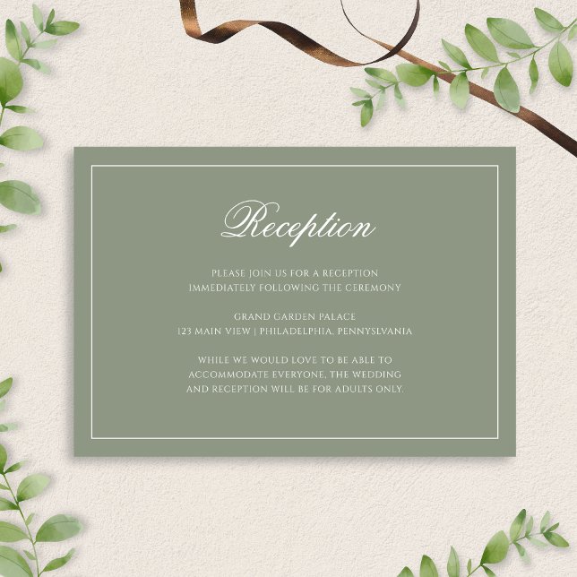 Formal Sage Green & White Script Wedding Reception Enclosure Card (Creator Uploaded)