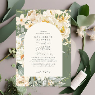 Formal Sage Green with Ivory floral Garden Wedding Invitation