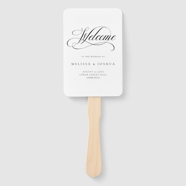 Formal Script Black & White Wedding Hand Fan (Front)