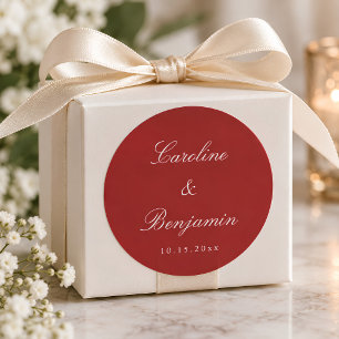 Formal Script Elegant Wedding Custom Red Classic Round Sticker