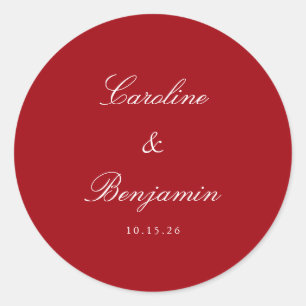 Formal Script Elegant Wedding Custom Red Classic Round Sticker