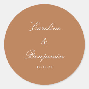 Formal Script Elegant Wedding Custom Terracotta Classic Round Sticker