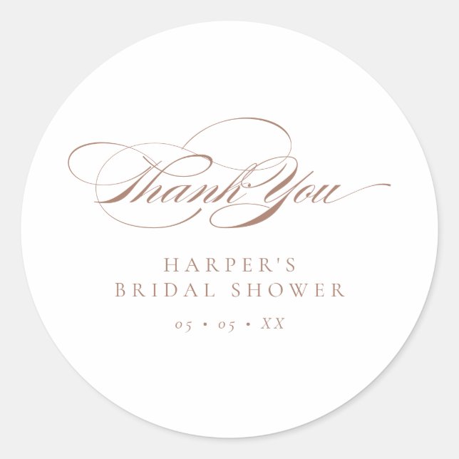 Formal Script Mocha Bridal Shower Thank You Favour Classic Round Sticker (Front)