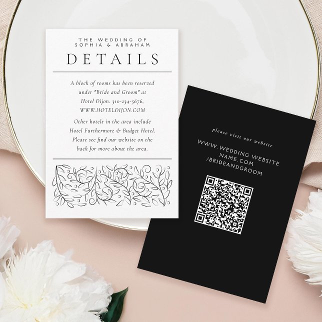 Formal Scrolling Leaves Black and White Details Enclosure Card (Creator Uploaded)
