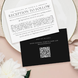 Formal Scrolling Leaves Black White Reception Enclosure Card