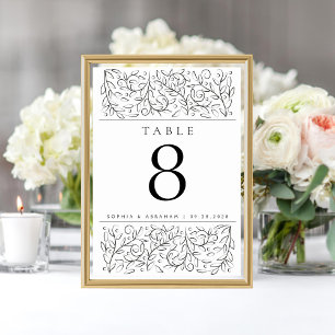 Formal Scrolling Leaves Black White Table Number