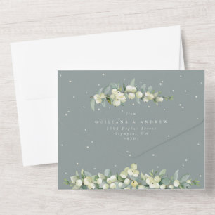 Formal Seafoam/Cream Snowberry+Eucalyptus Wedding All In One Invitation
