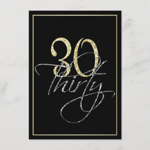 Formal Silver Black and Gold 30th Birthday Party Invitation