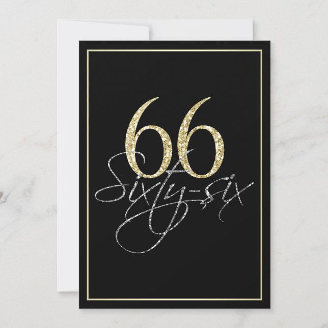 Formal Silver Black and Gold 66th Birthday Party Invitation (Front)
