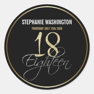 Formal Silver, Black & Gold 18th Birthday Party Classic Round Sticker
