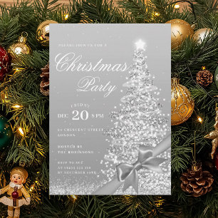 Formal Silver Winter Christmas Tree Bow Holiday  Invitation