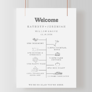 Formal Simple DIY Wedding Welcome Timeline Poster