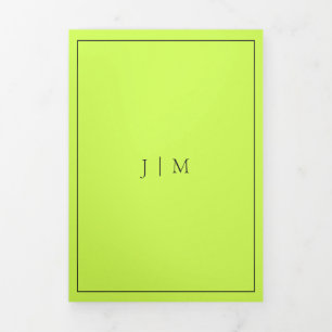 Formal Simple Frame Modern Cyber Lime Jet Black Tri-Fold Card