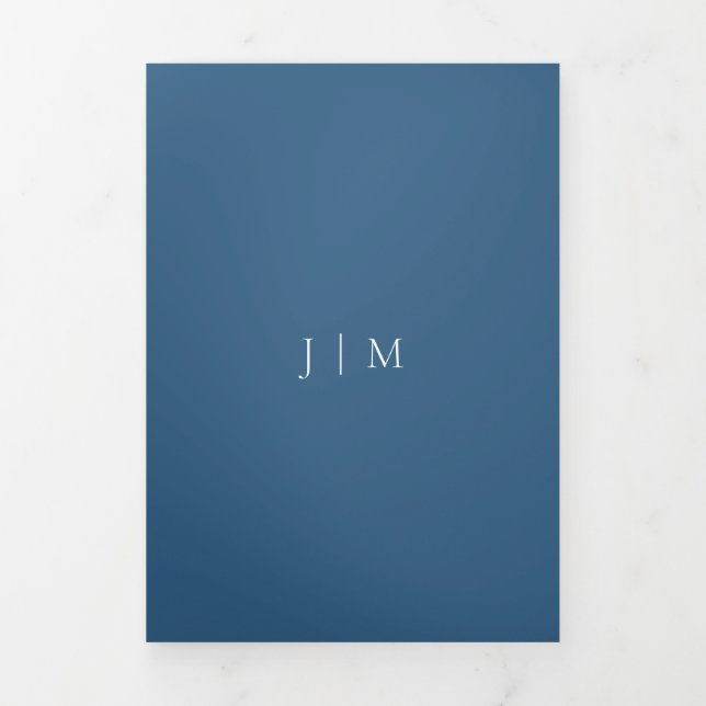Formal Simple Navy Blue Wedding Tri-Fold Card (Cover)