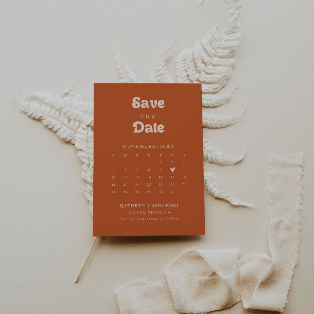 Formal Simple Terracotta QR Code Calendar Save The Date (Creator Uploaded)