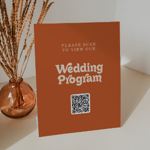 Formal Simple Terracotta QR Code Wedding Program Pedestal Sign