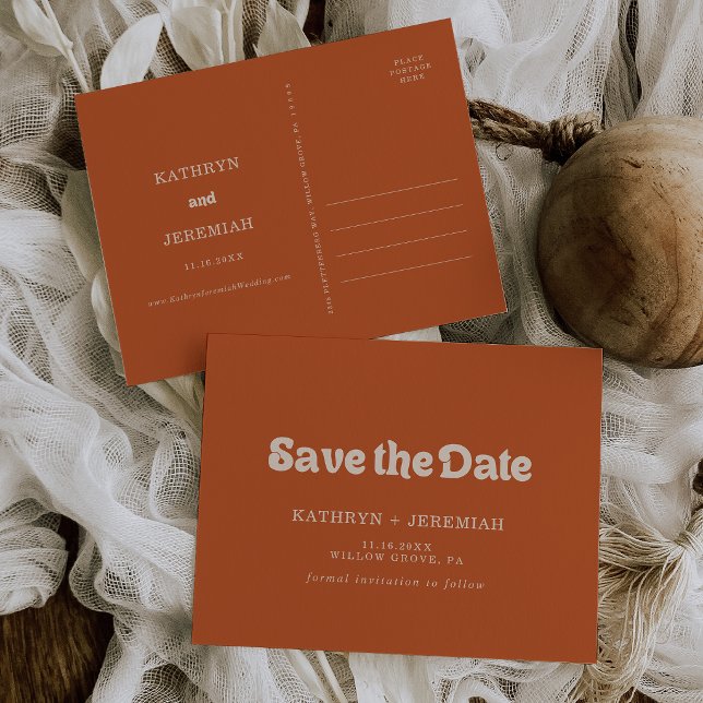 Formal Simple Terracotta Wedding Save the Date Invitation Postcard (Creator Uploaded)