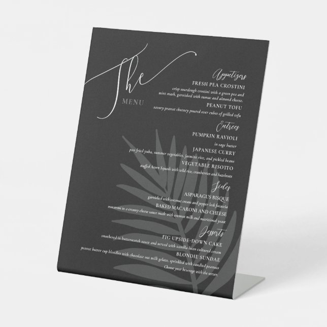Formal Simple Wedding Menu Black White Grey Pedestal Sign (Front)