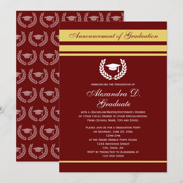 Formal Stripes College High School Graduation Invitation (Front/Back)