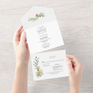 Formal Sunflower Wedding Both Parents Listed All In One Invitation