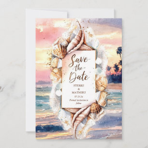 Formal Sunset Sun Beach Wedding Save The Date