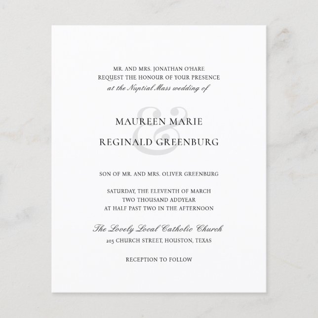 Formal Traditional Budget Wedding Invitation Flyer (Front)