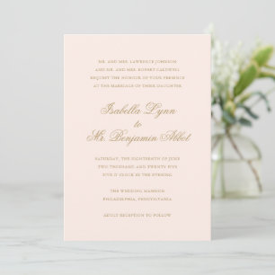 Formal Traditional Gold and Blush Elegant Wedding Invitation