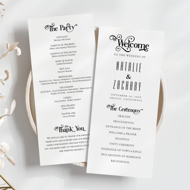 Formal Typography Black White Wedding Program (Creator Uploaded)