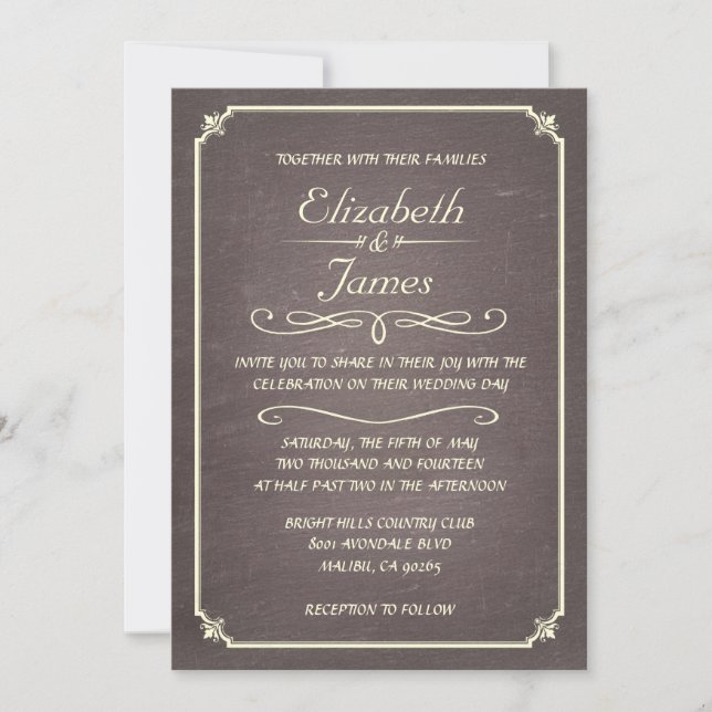 Formal Vintage Chalkboard Wedding Invitations (Front)
