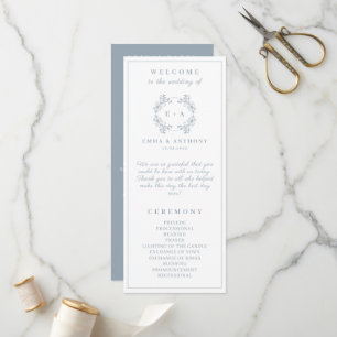 Formal Vintage Dusty Blue Monogram Wedding Program