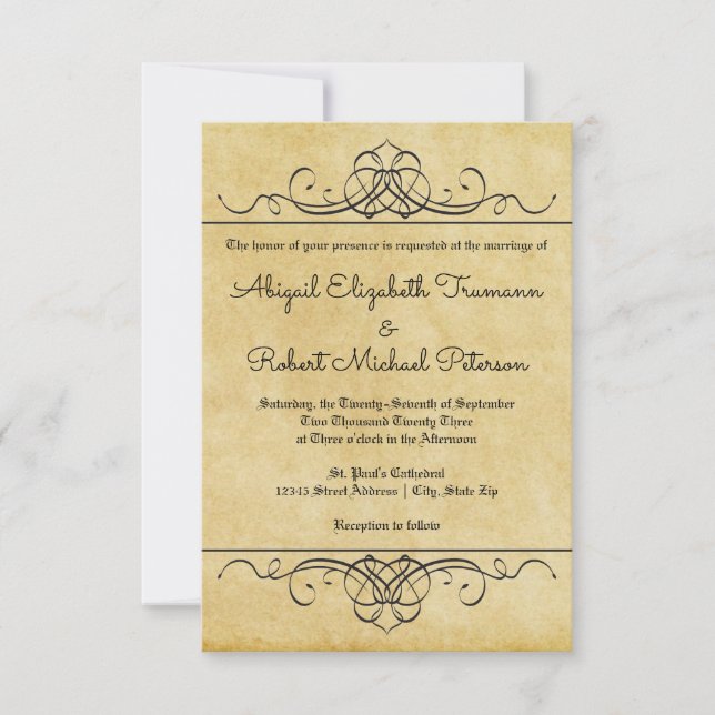 Formal Vintage Flourish Paper - 3x5 Wedding Invite (Front)