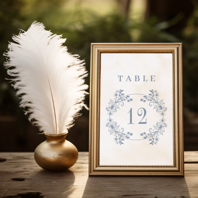Formal Vintage Periwinkle Monogram Wedding Table Number (Creator Uploaded)