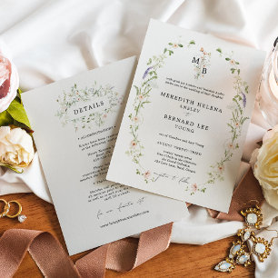 Formal Vintage Rustic Wedding Monogram Details Invitation