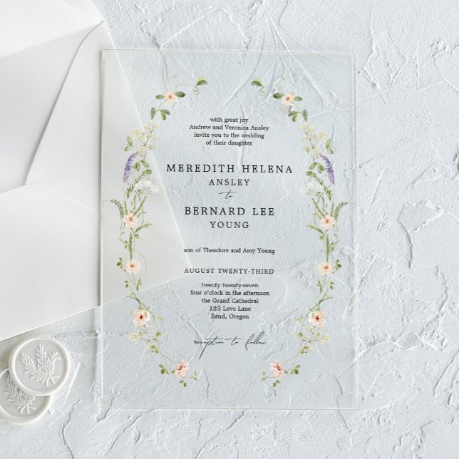 Formal Vintage Rustic Wildflower Wedding Acrylic Invitations (Creator Uploaded)