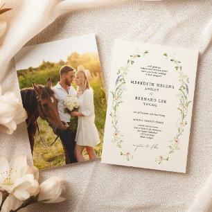 Formal Vintage Rustic Wildflower Wedding Photo Invitation