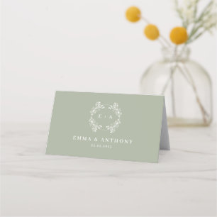 Formal Vintage Sage Green Monogram Wedding Place Card